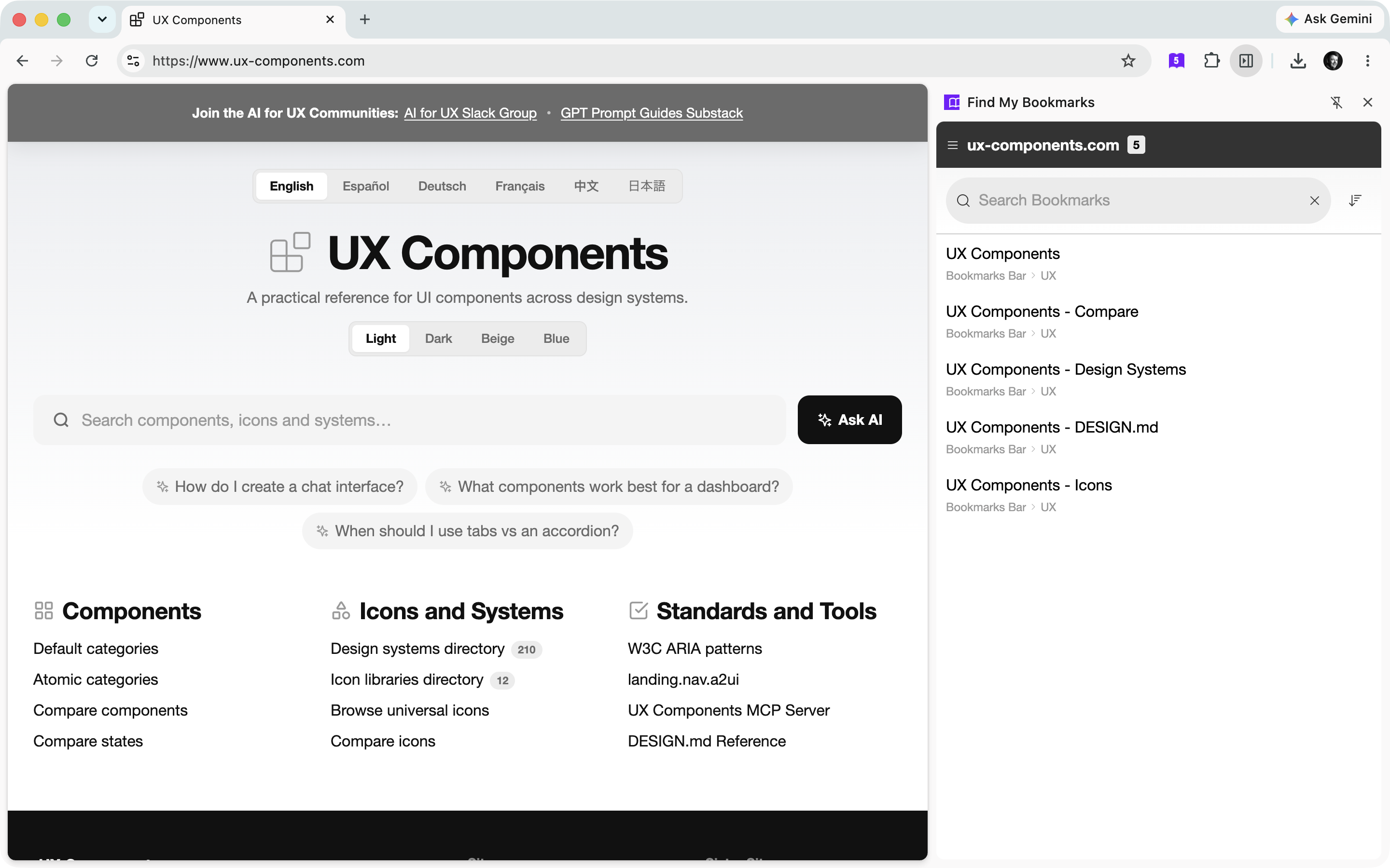 Find My Bookmarks side panel listing saved bookmarks