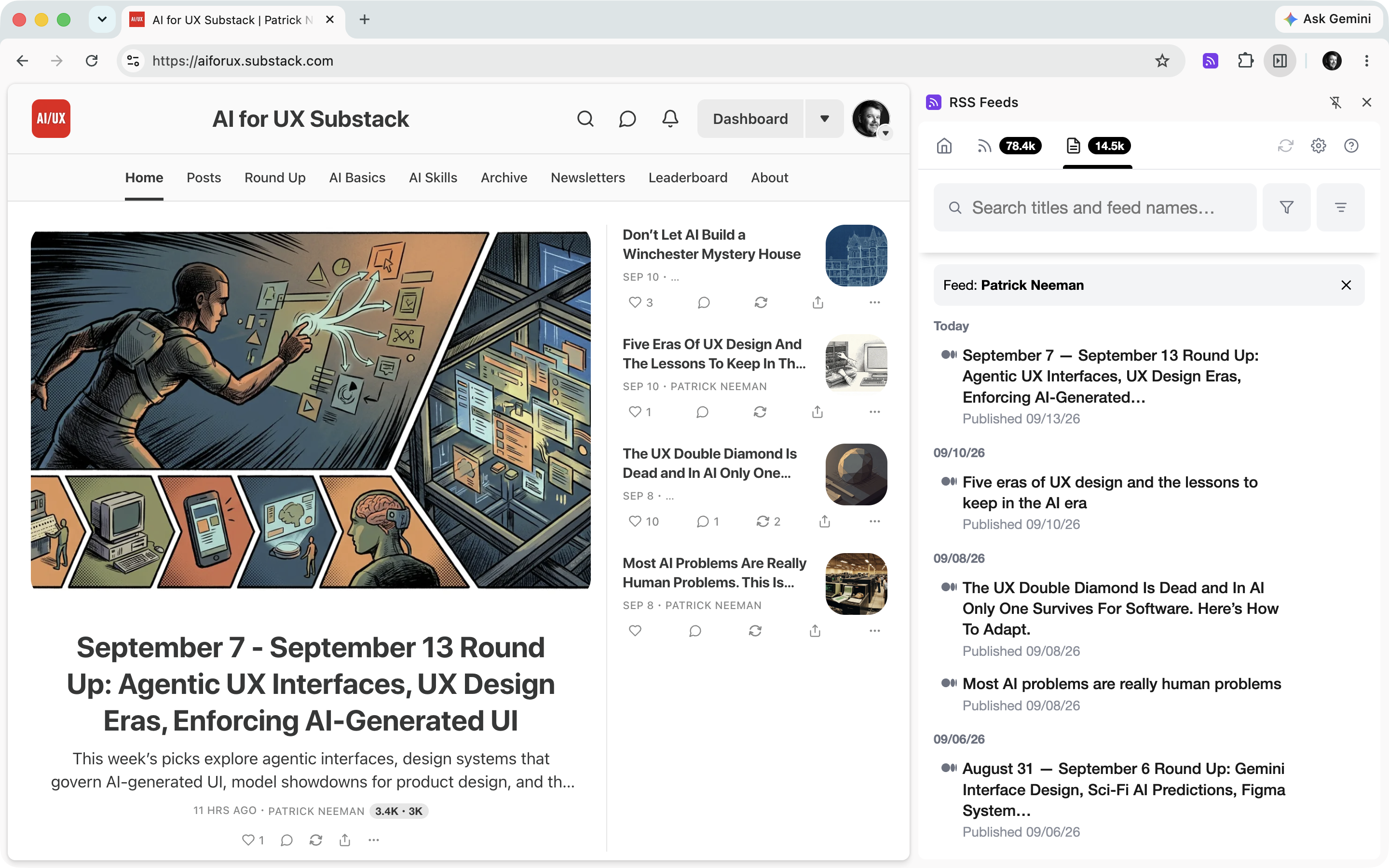 List of recent articles across all feeds