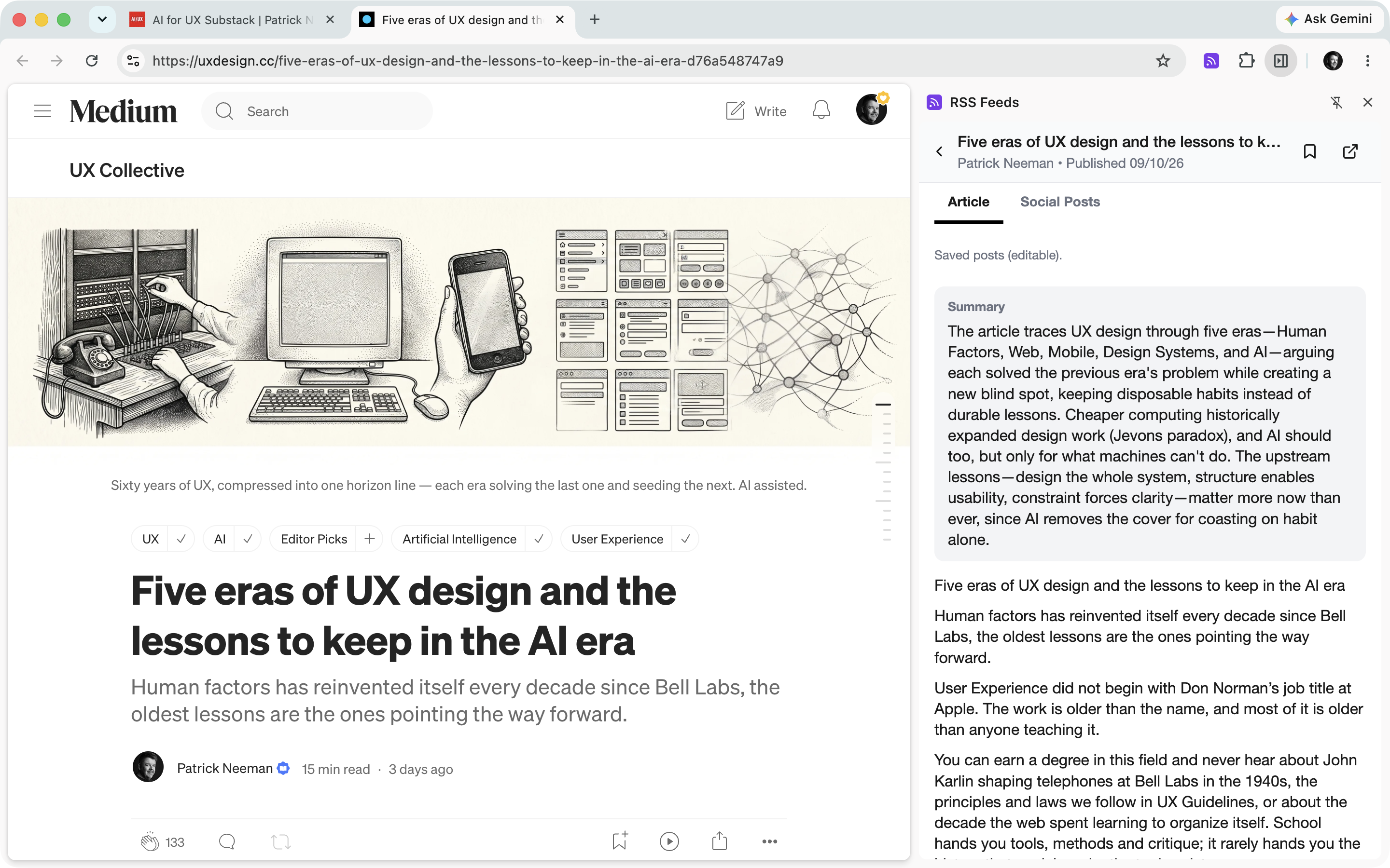 Article view with an AI-generated summary