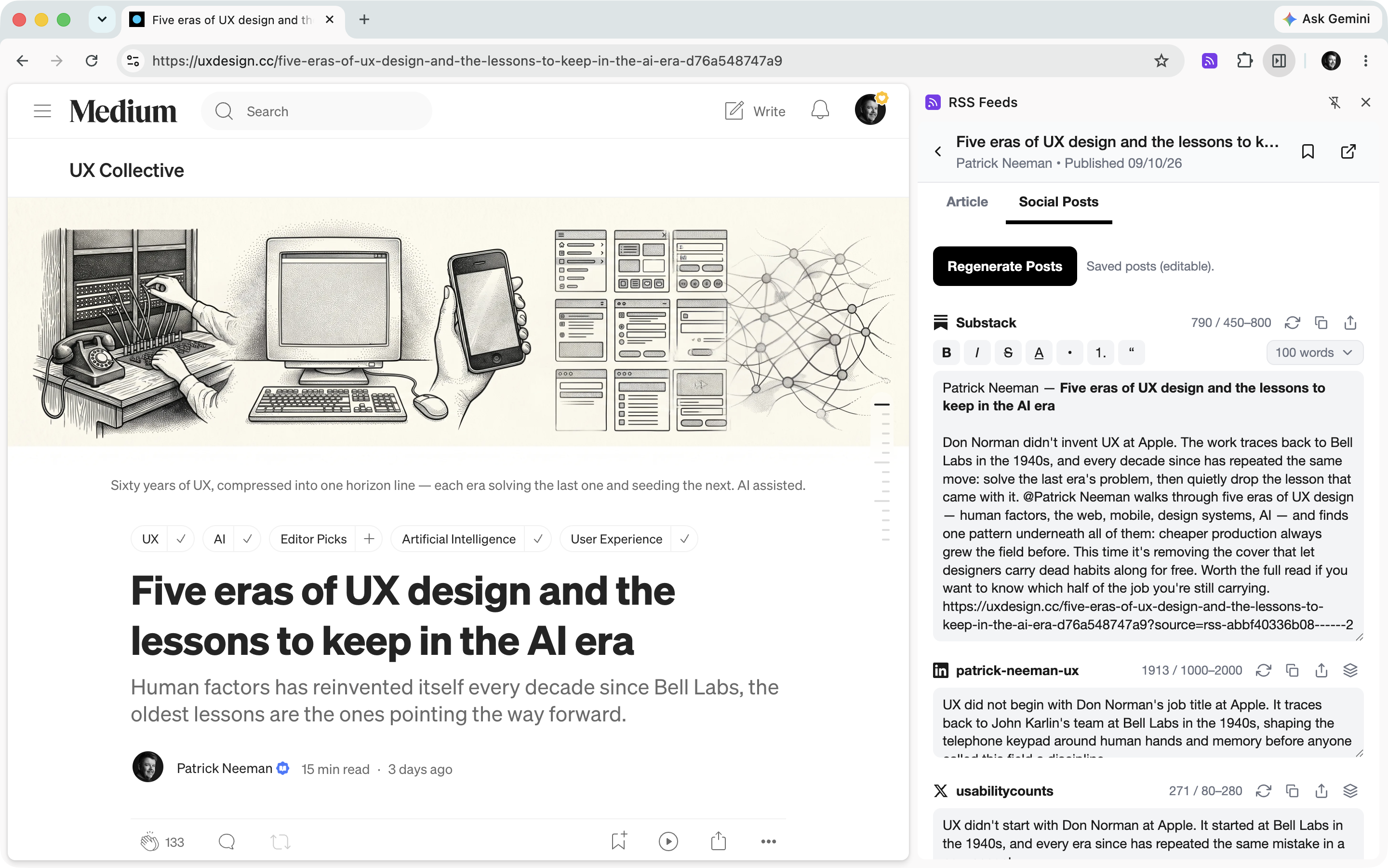 Generated social posts for an article