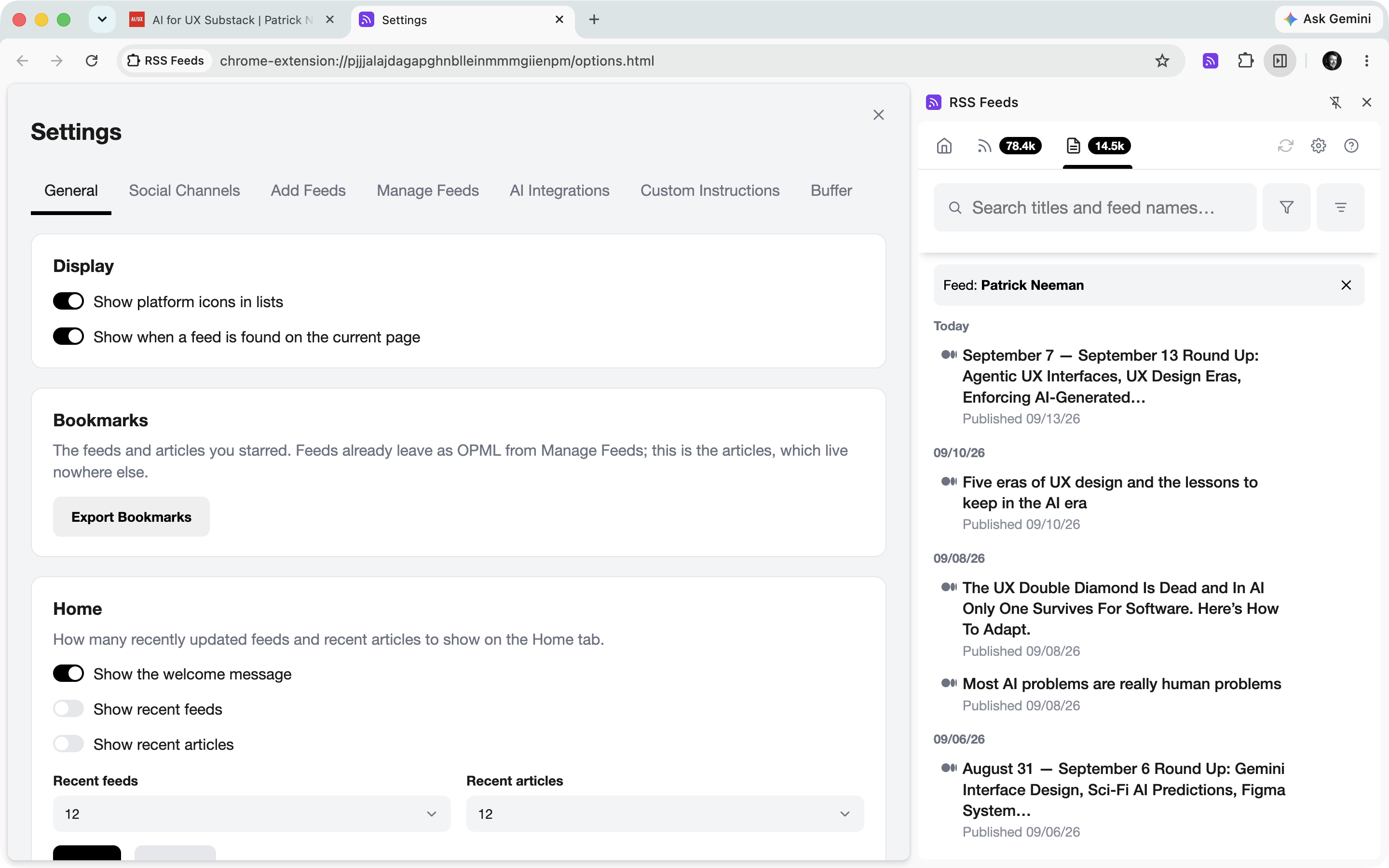 RSS Feeds general settings