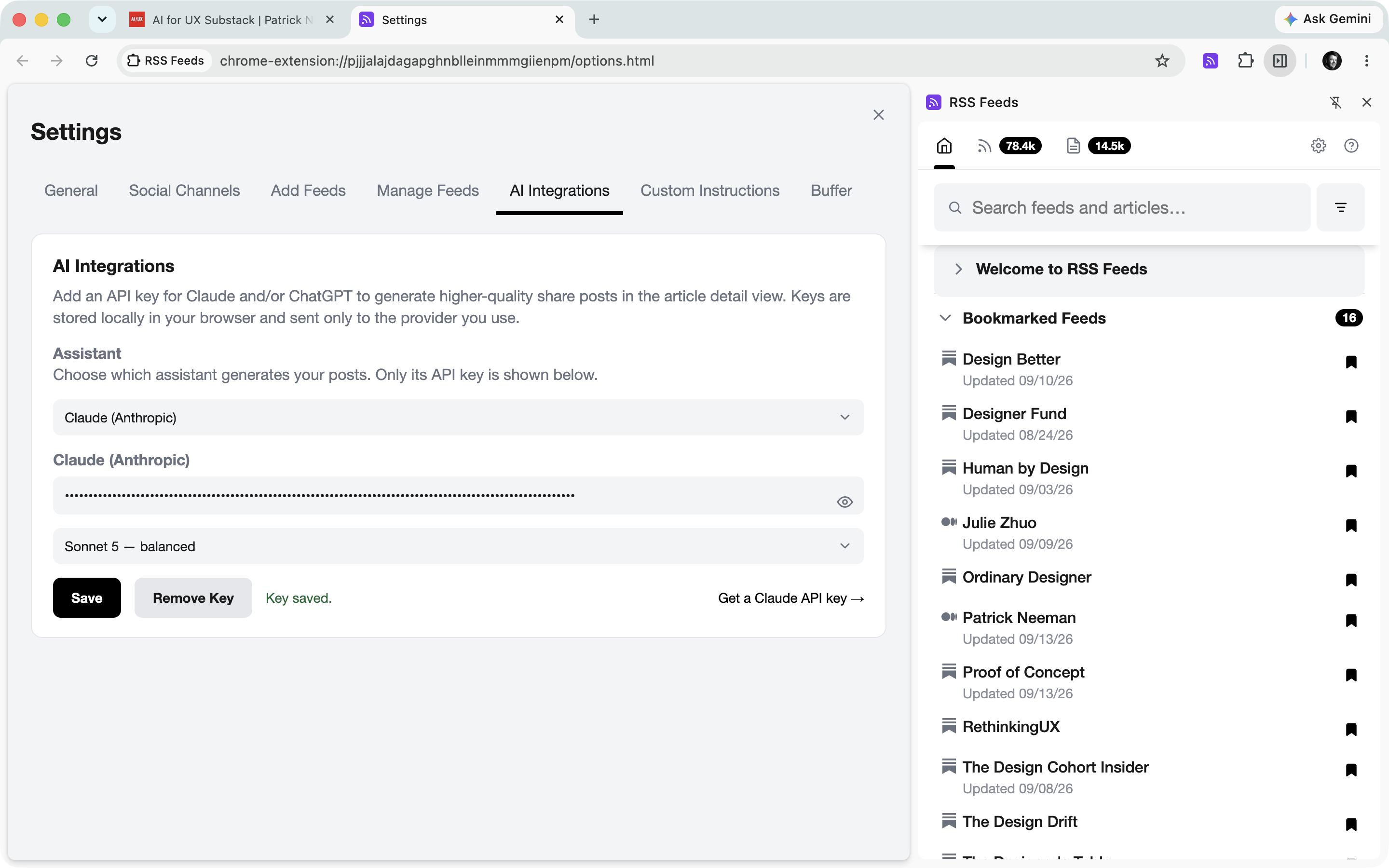 AI Integrations settings