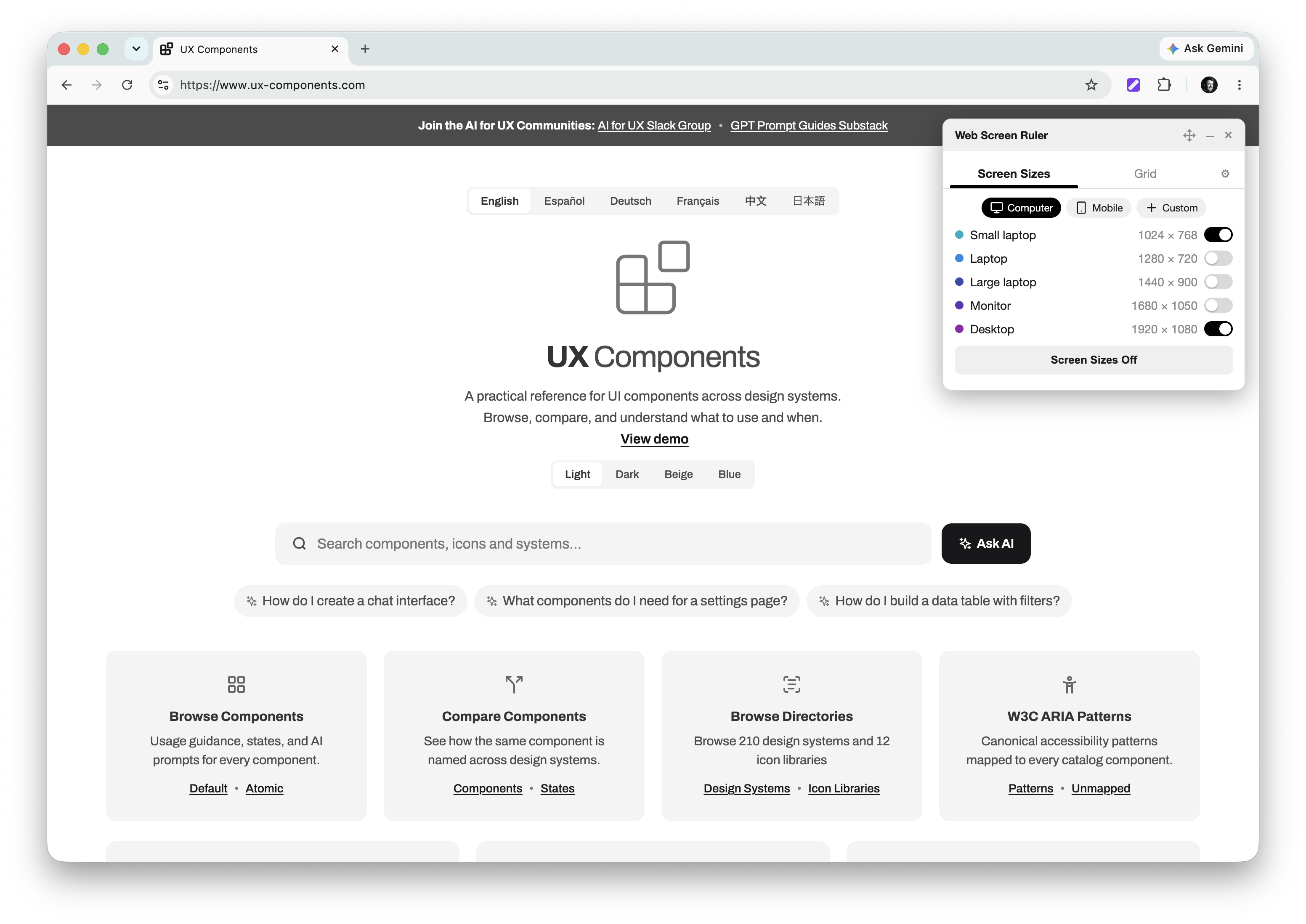 Web Screen Ruler set to a desktop screen size