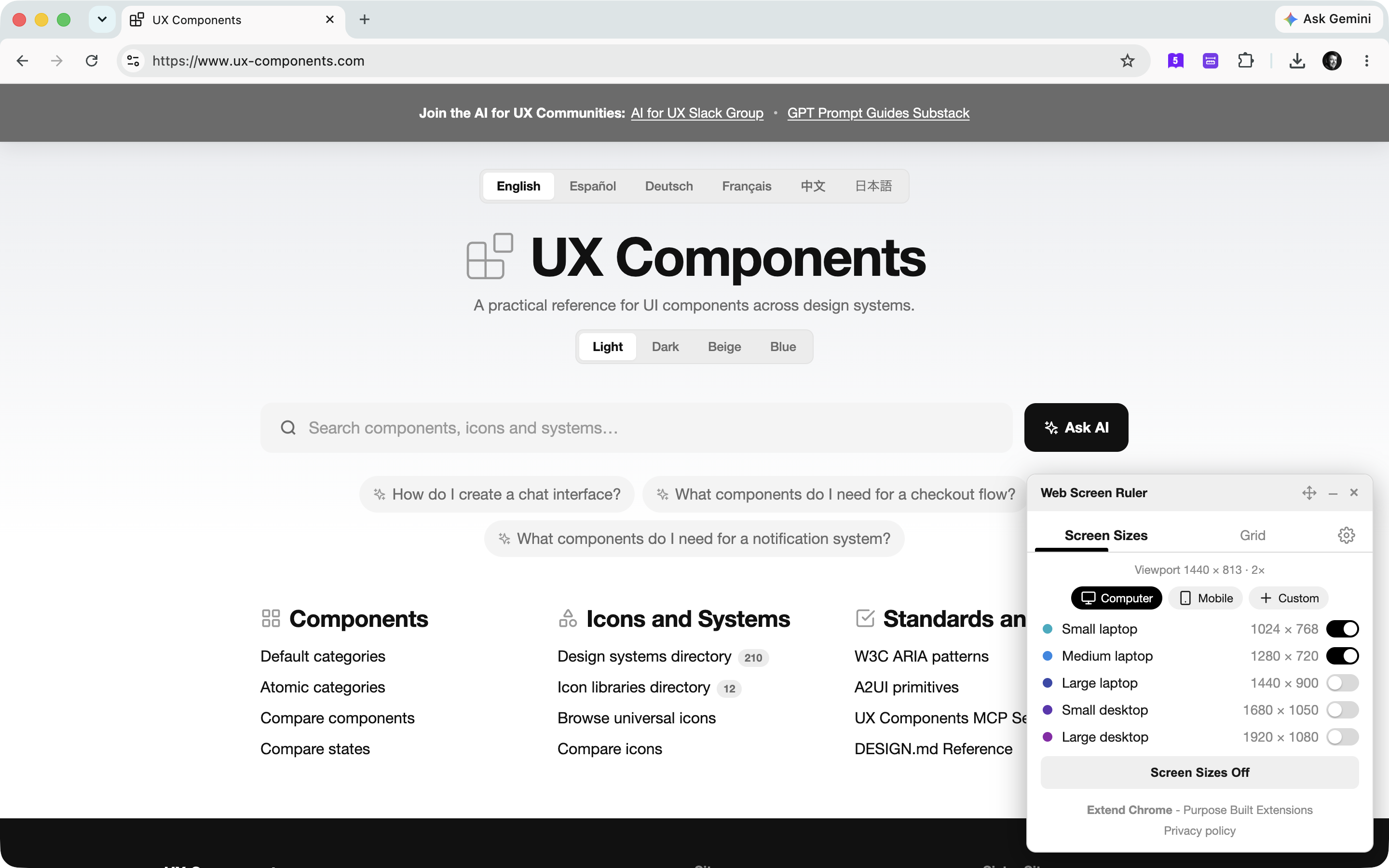 Web Screen Ruler panel moved on screen