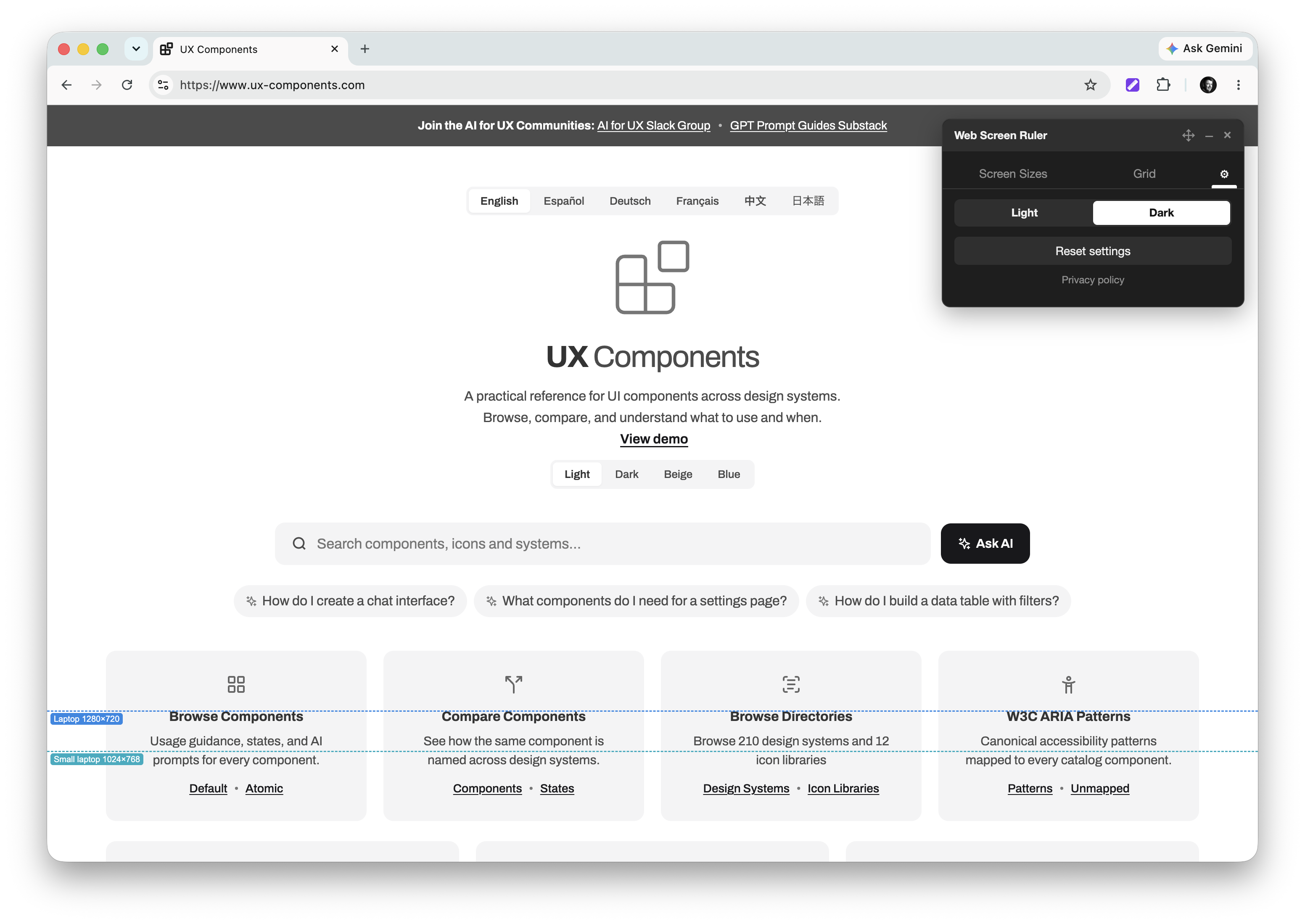 Web Screen Ruler in dark mode