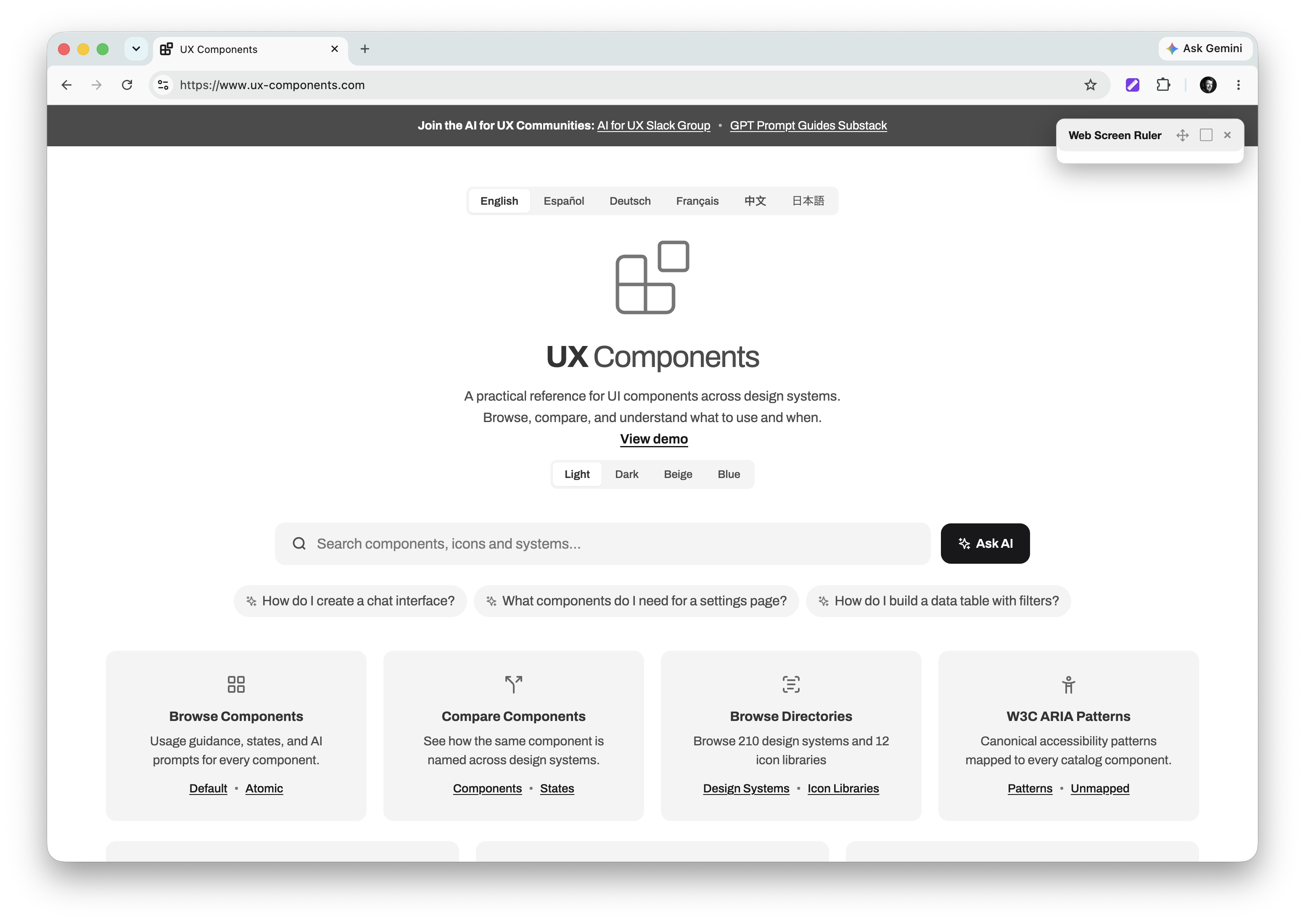 Collapsed Web Screen Ruler toolbar