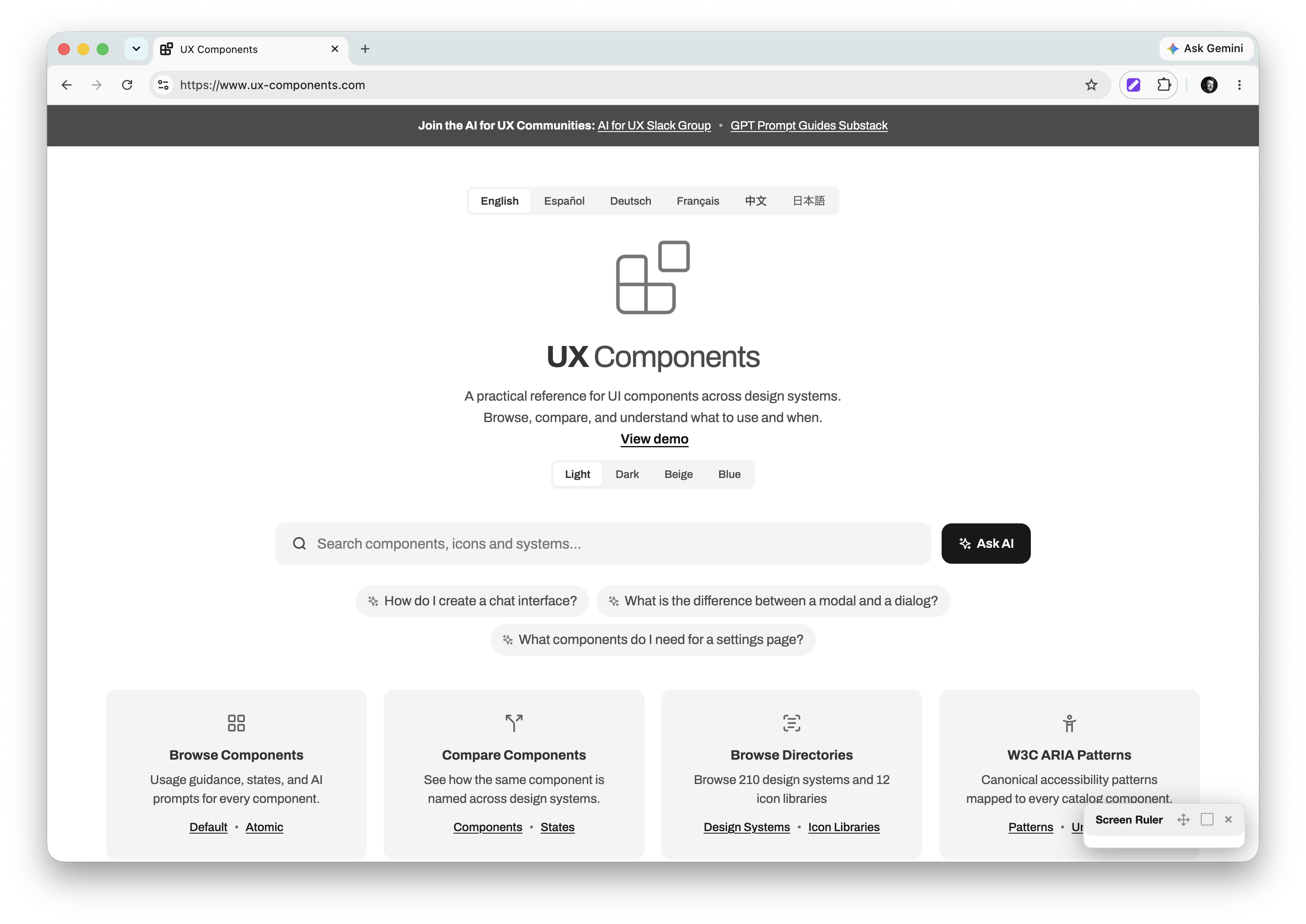Web Screen Ruler controls moved to the bottom